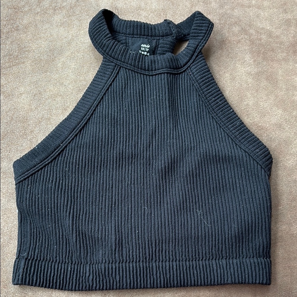 Aerie Black Ribbed Halter Top